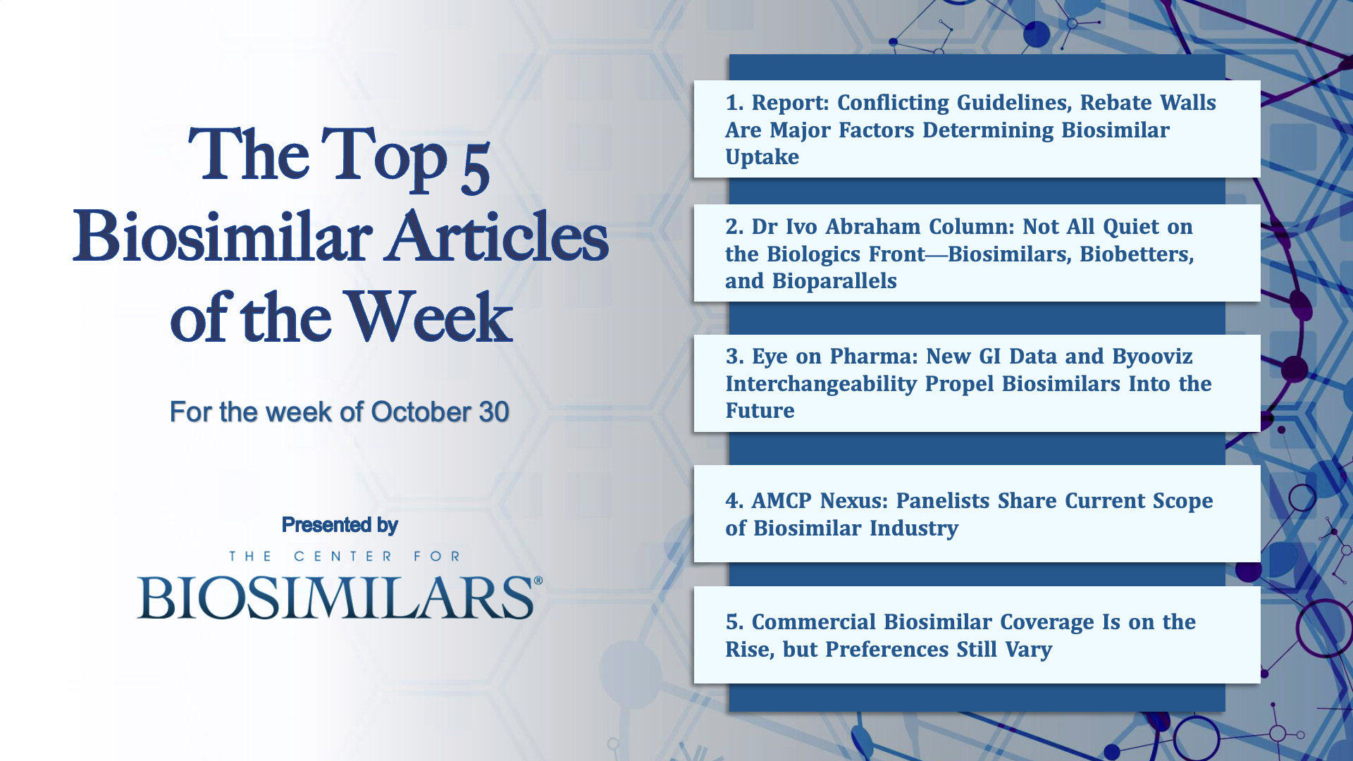 The Top 5 Biosimilar Articles for the Week of October 30