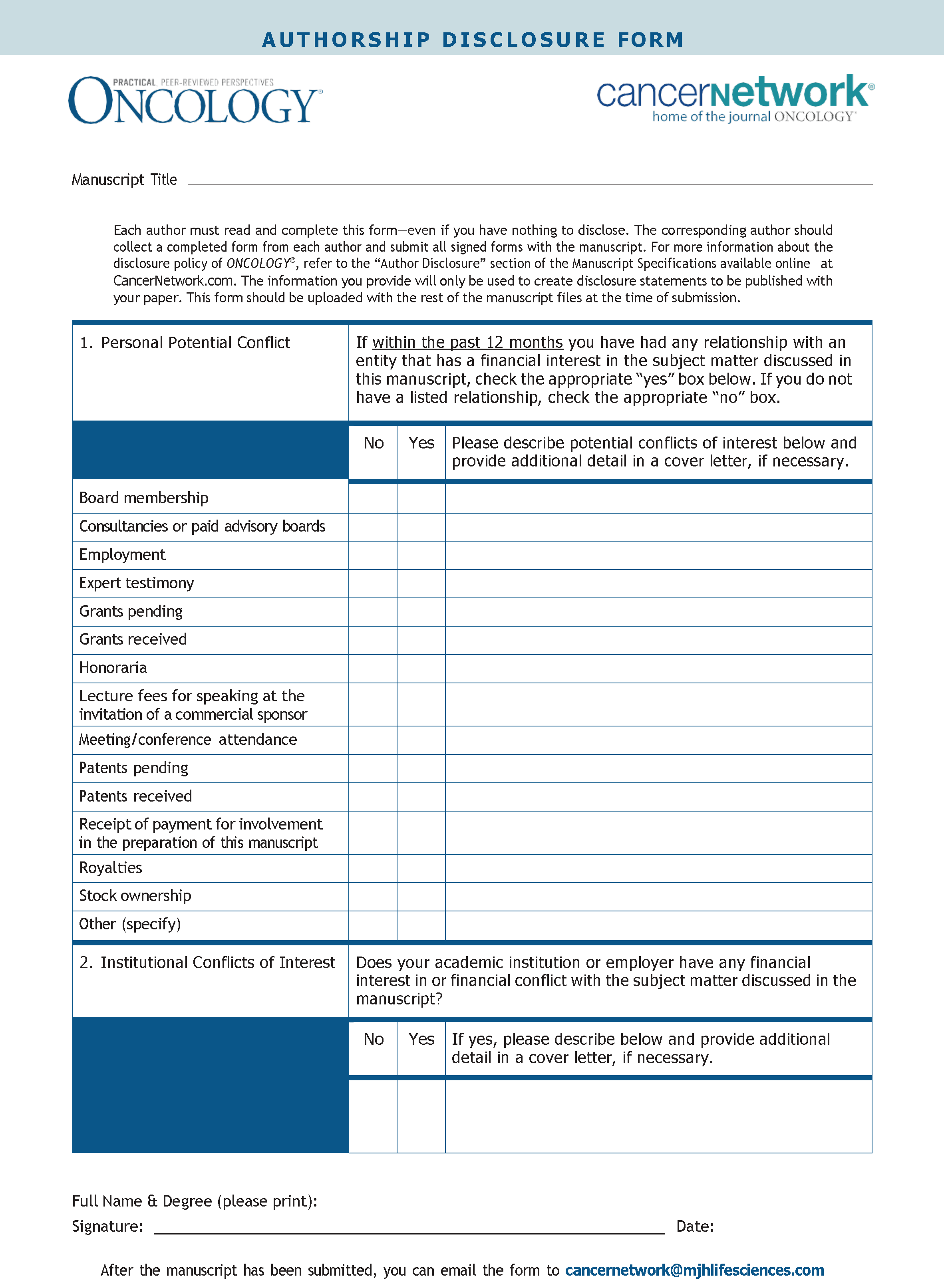 Author Disclosure Form