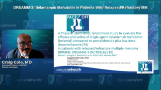 Craig Cole, MD, an expert on multiple myeloma, presenting slides