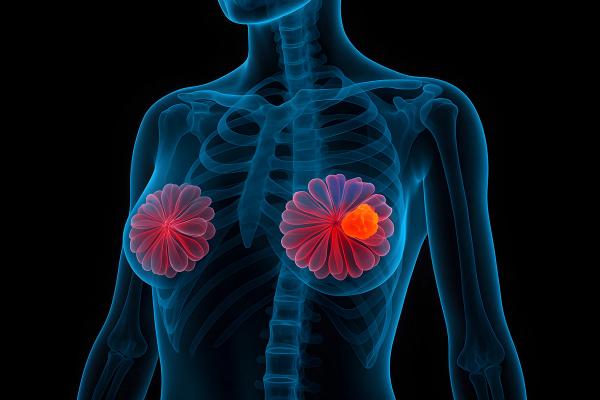 3D medical illustration showing breast cancer in human female body with highlighted tumor inside breast tissue, used for oncology awareness, diagnostics, and health education: © Ram - stock.adobe.com