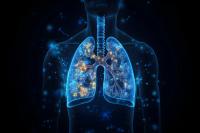 X-ray of human lungs. Holographic model of human lungs in blue neon glow on dark background: © W.O.W - stock.adobe.com 