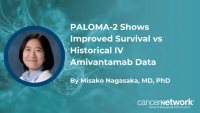 Misako Nagasaka, MD, PhD, discusses PALOMA-2’s 70% 3-year survival rate compared with historical MARIPOSA data for intravenous amivantamab.