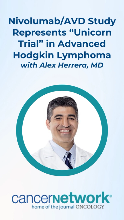 Alex Herrera, MD, discussed the cumulative benefit of nivolumab plus doxorubicin, vinblastine, and dacarbazine among patients with untreated stage III or IV classical Hodgkin lymphoma based on findings from the phase 3 SWOG S1826 trial.