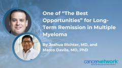 Cell therapy will eventually become a part of the therapeutic strategy for newly diagnosed multiple myeloma, according to Joshua Richter, MD.