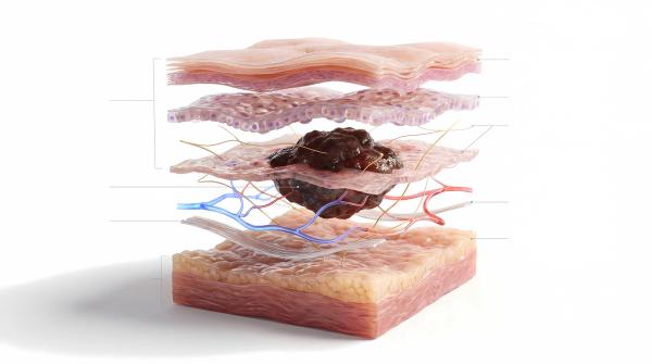 Layered Skin Cross-Section With Melanoma Tumor: © MIQ - stock.adobe.com