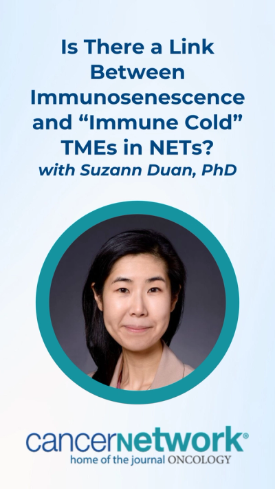 Suzann Duan, PhD, discussed the potential link between immunosenescence and the emergence of immunologically “cold” tumor microenvironments in GEP-NETS. 