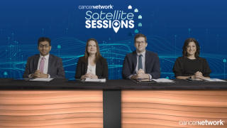 A panel of 4 experts on multiple myeloma seated at a long table