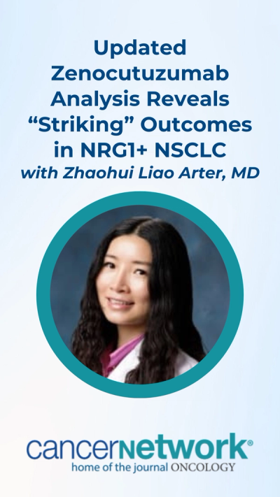In a discussion with CancerNetwork®, Zhaohui Liao Arter, MD, spoke about updated analysis findings from the phase 2 eNRGy trial (NCT02912949) assessing zenocutuzumab-zbco (Bizengri) beyond initial disease progression among patients with NRG1 fusion-positive non–small cell lung cancer.
