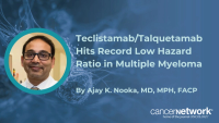 Ajay K. Nooka, MD, MPH, FACP, says the teclistamab-talquetamab combination reduced progression risk by 89% in MonumenTAL-6.