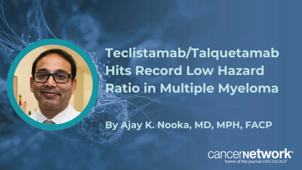 Ajay K. Nooka, MD, MPH, FACP, says the teclistamab-talquetamab combination reduced progression risk by 89% in MonumenTAL-6.
