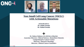 Balazs Halmos, MD, with the Oncology Brothers presenting slides