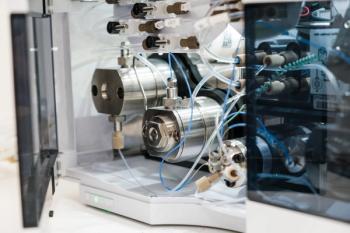 Binary Pump uses high pressure mixing for HPLC gradient formation and solvent blending. High performance liquid chromatography for separation organic compounds. | Image Credit: © vladim_ka - stock.adobe.com