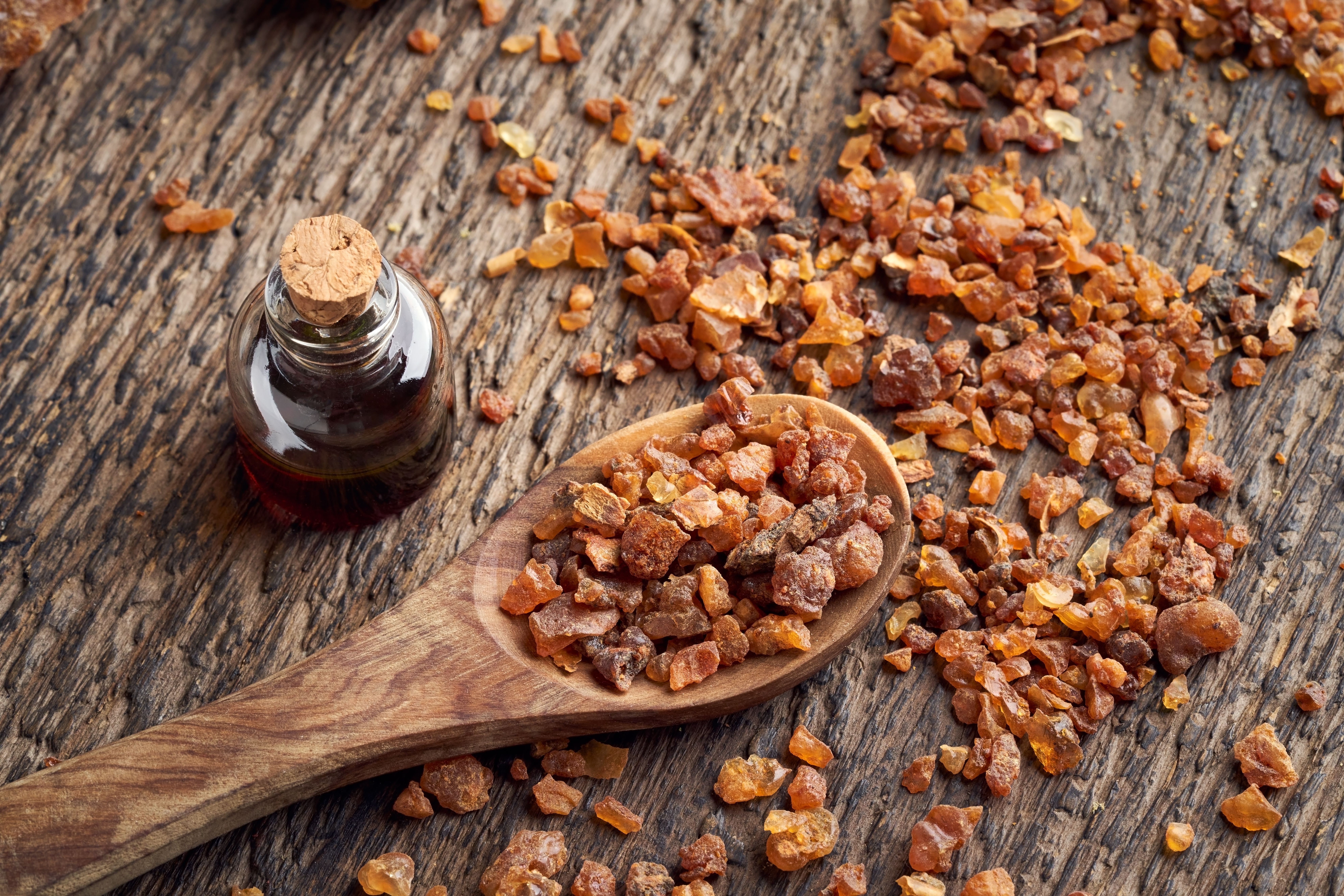 Myrrh resin with myrrh essential oil | Image Credit: © Madeleine Steinbach - stock.adobe.com