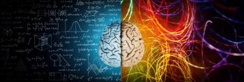 The concept of the human brain. The right creative hemisphere versus the left logical hemisphere. Education, science and medical abstract background.