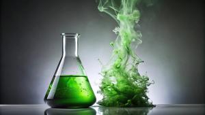 Green substance dissolving in flask with clear liquid. Generated with AI | Image Credit: © Andaman - stock.adobe.com.
