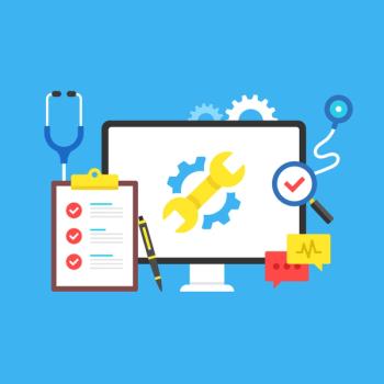 Computer repair. Maintenance, service center, PC troubleshooting, computer diagnostics concepts.