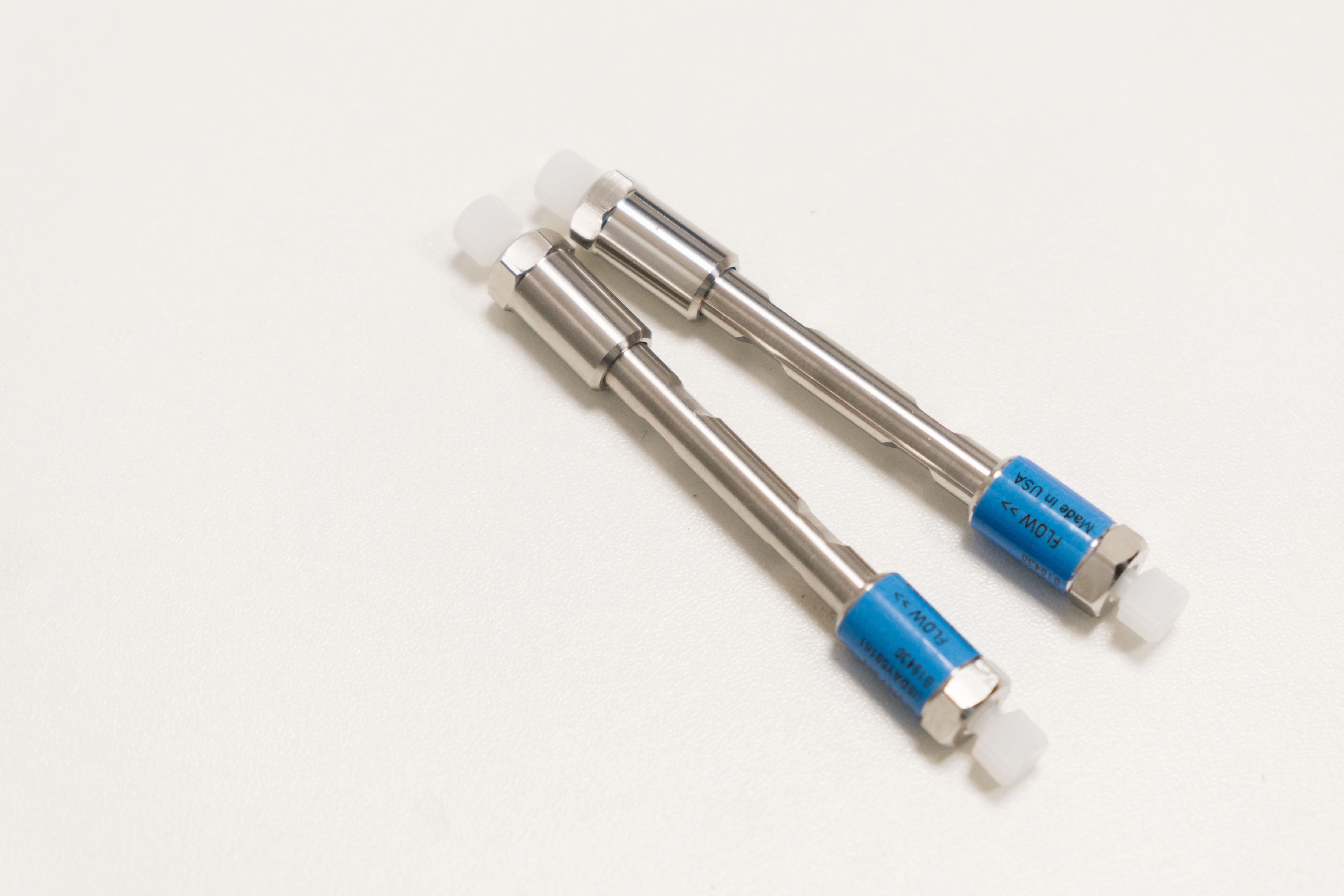 HPLC 50 mm columns on the table in the laboratory. Fast high performance liquid chromatography analysis in a chemical and microbiological laboratory.