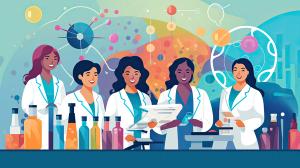 Female researchers team in science setting, illustration of woman researchers in futuristic laboratory environment, progress and diversity in science. International Day of Women and Girls in Science | Image Credit: © GT77 - stock.adobe.com.