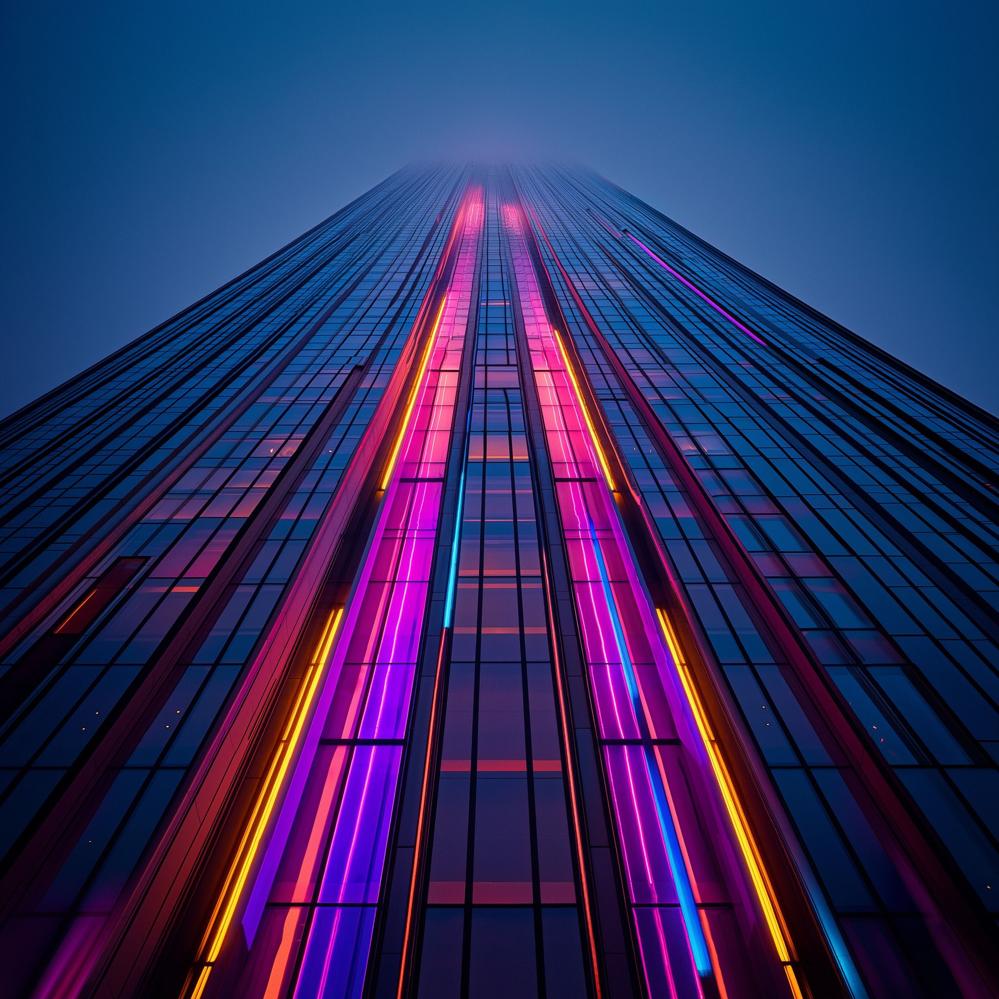 Low-angle view of a skyscraper with neon accents disappearing into fog © Bianca - stock.adobe.comLow-angle view of a skyscraper with neon accents disappearing into fog © Bianca - stock.adobe.com