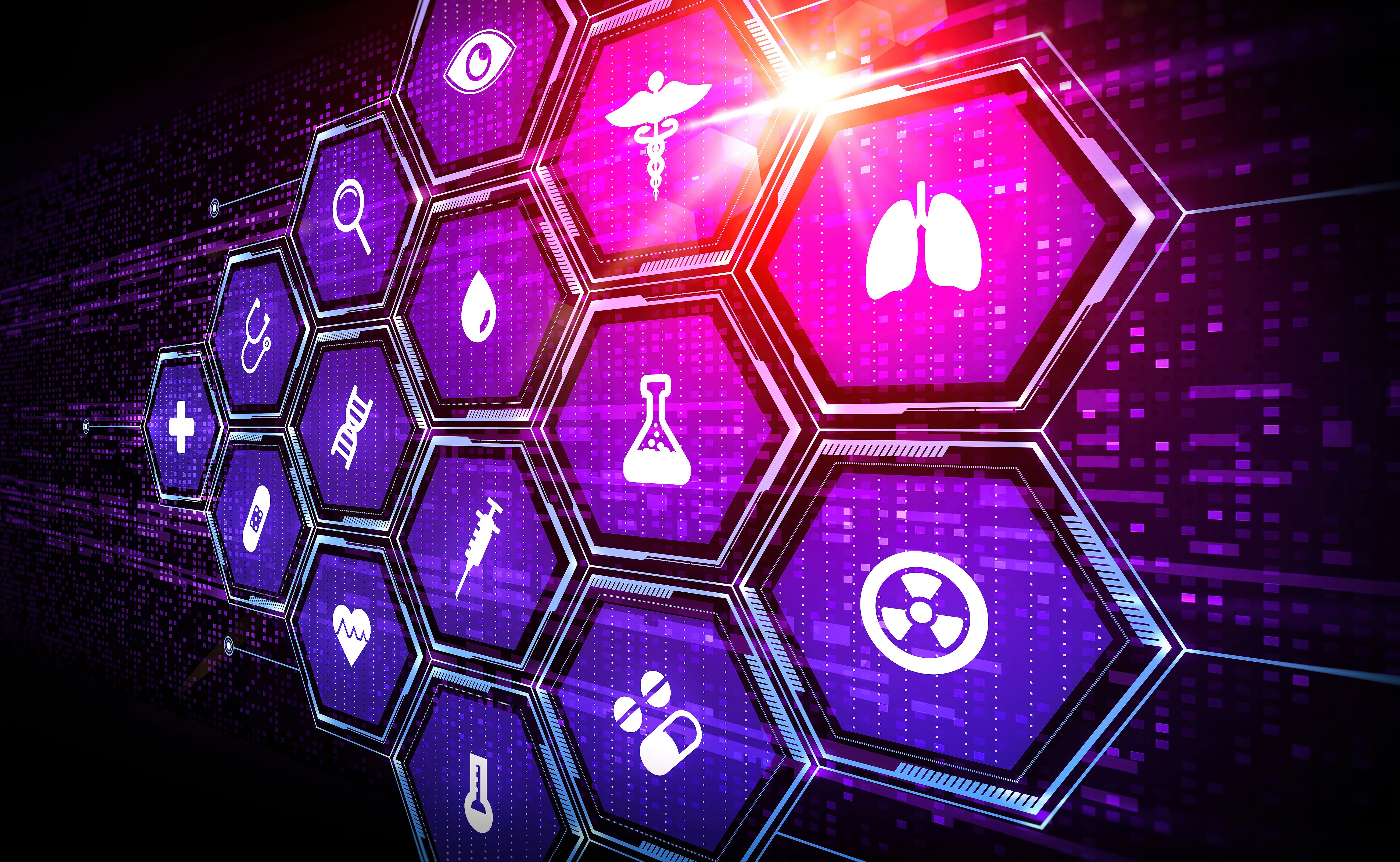 Healthcare Technology and Healthcare Science Concept - Innovation in Health and Life Sciences - Illustration with Medical Icons