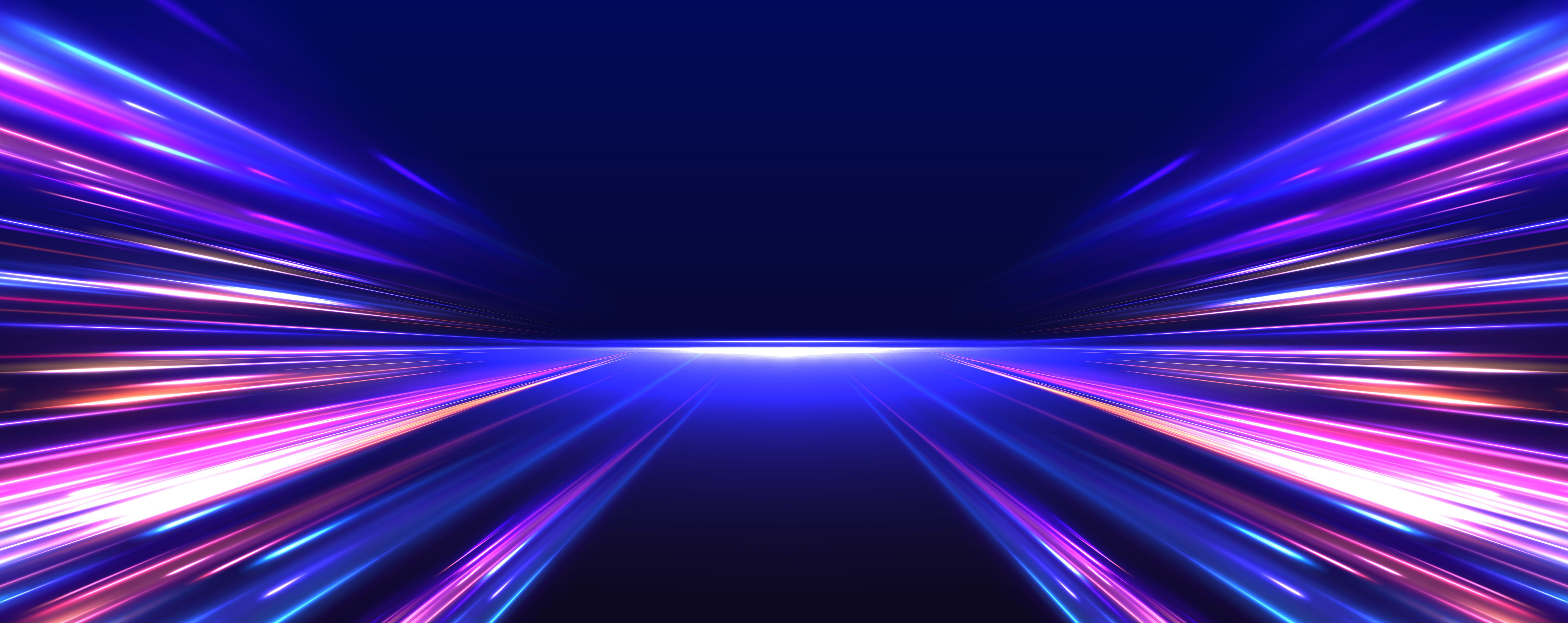 Foto de Dark blue abstract background with ultraviolet neon glow, blurry  light lines, waves do Stock