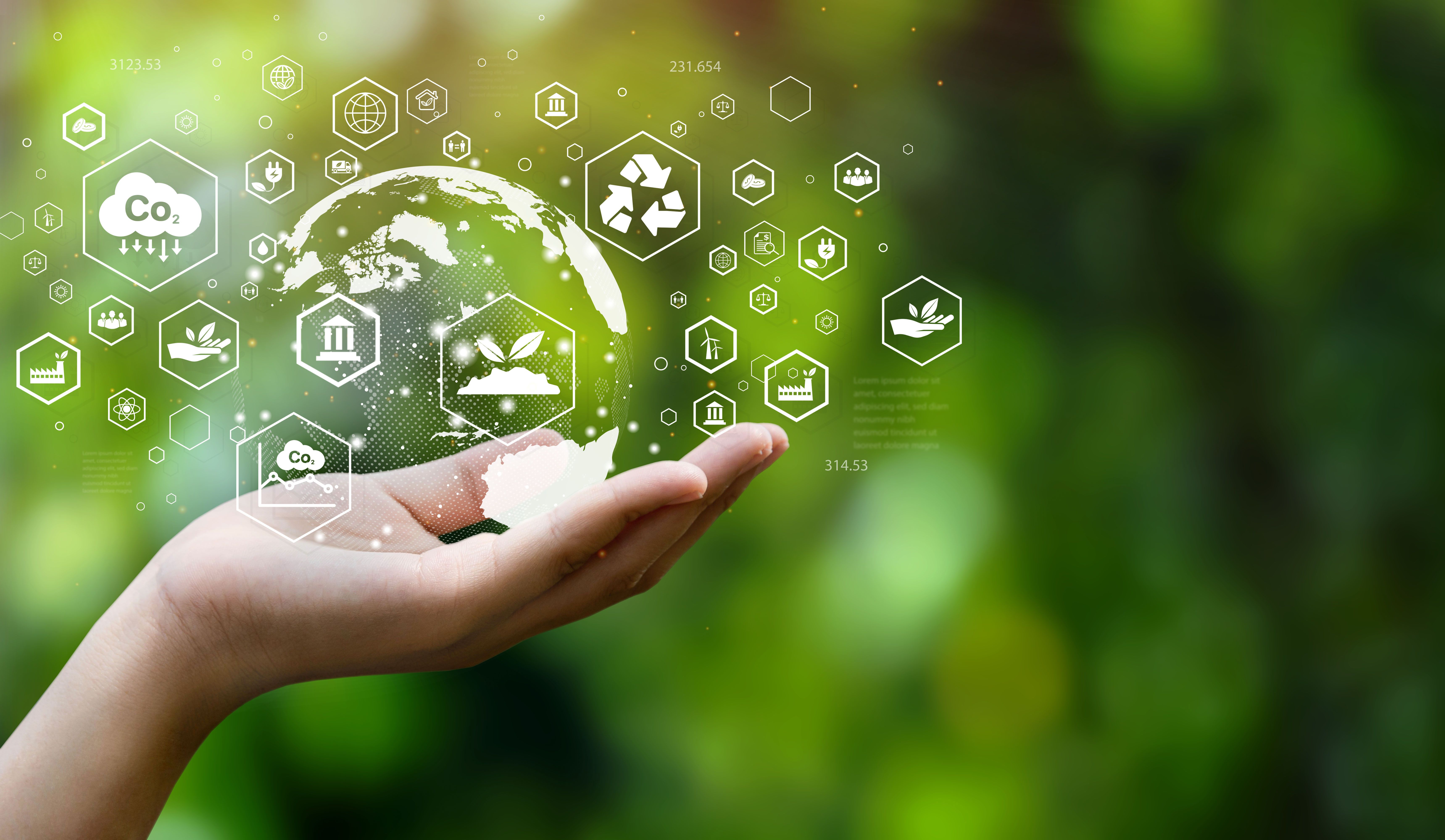 ESG icon concept. Environment, society and governance. Energy of natural gas sustainable and ethical business on network connection on green background | Image Credit: © narawit - stock.adobe.com
