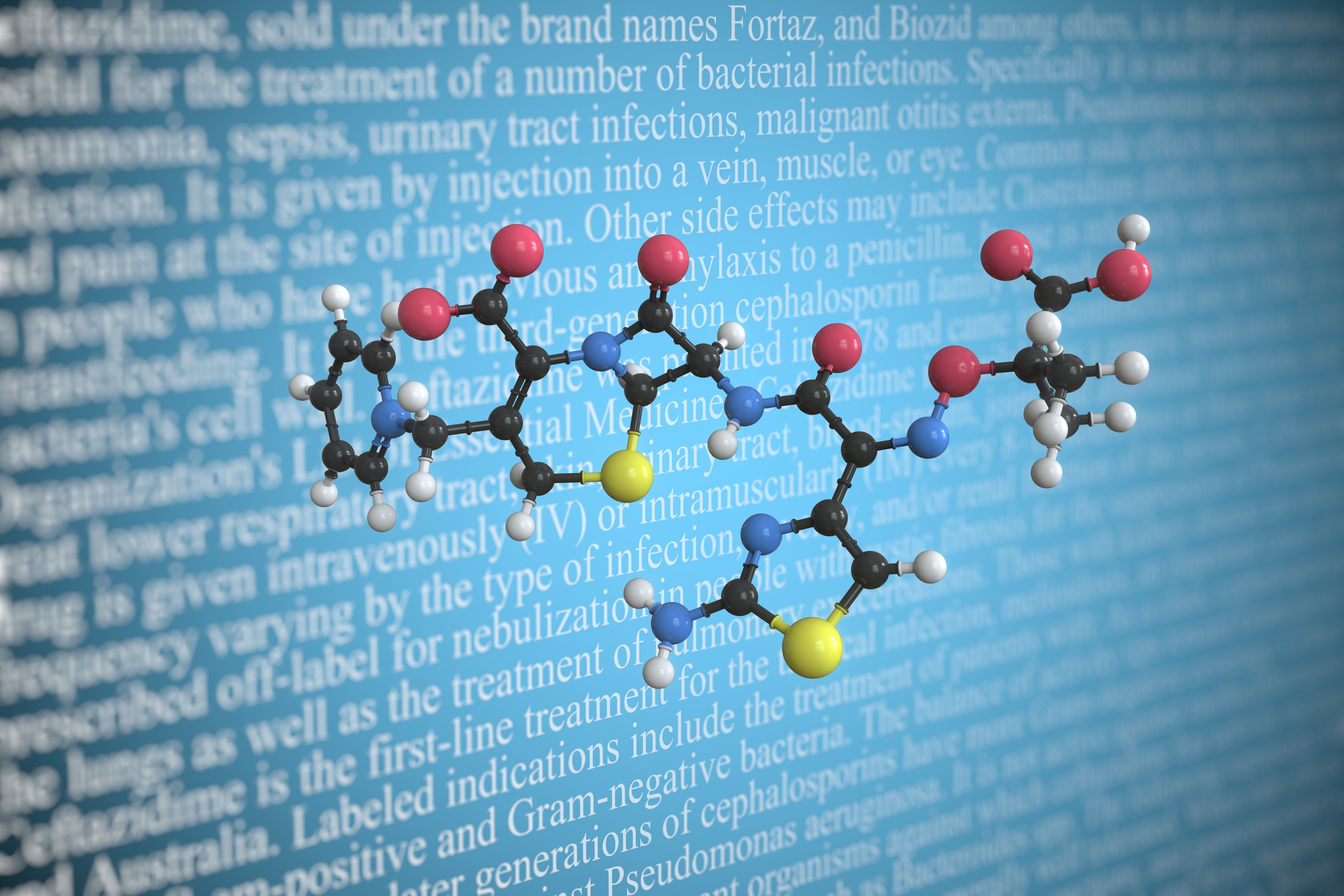 Ceftazidime scientific molecular model, 3D rendering | Image Credit: © Alexey Novikov - stock.adobe.com