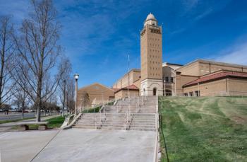 Staircase leading to the arena and its tower on the campus of Texas Tech University in the city of Lubbock | Image Credit: © jkgabbert - stock.adobe.com