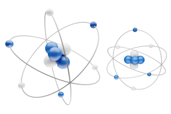 Scientific models of two atoms with nucleus, electrons, protons and neutrons orbiting in a circular path, isolated on transparent or white background | Image Credit: © MikeCS images - stock.adobe.com