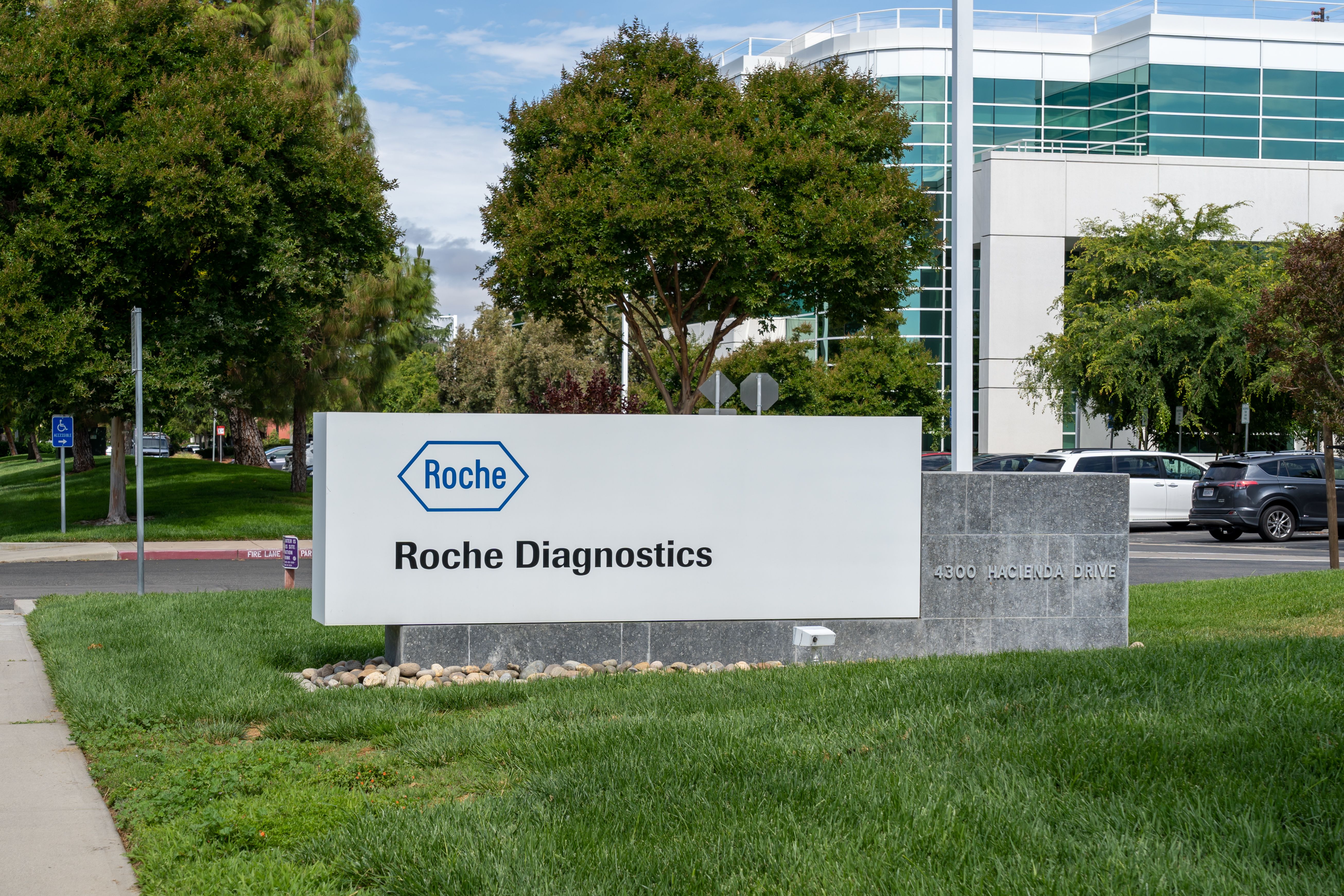 Roche Diagnostics headquarters in Pleasanton, CA, USA - June 12, 2023. Roche Diagnostics is a division of Roche, a Swiss multinational healthcare company. | Image Credit: © JHVEPhoto - stock.adobe.com