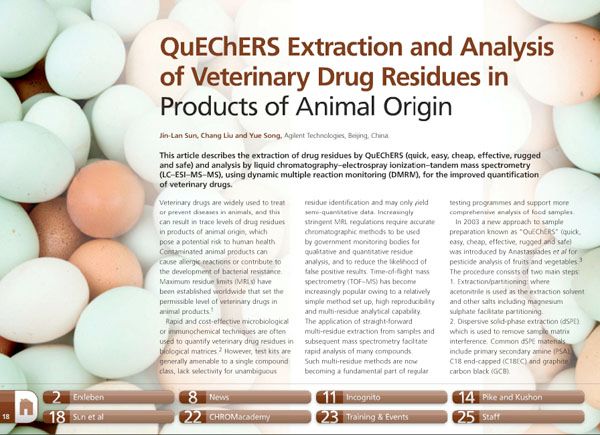 QuEChERS Extraction and Analysis of Veterinary Drug Residues in Products of Animal  Origin