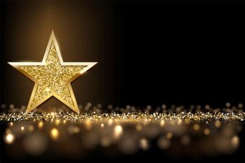 Golden sparkling star isolated on dark luxury horizontal background. Vector design element. | Image Credit: © backup16 - stock.adobe.com