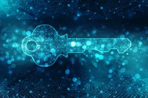 electric-blue key to symbolize cracking a code