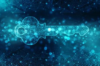 electric-blue key to symbolize cracking a code