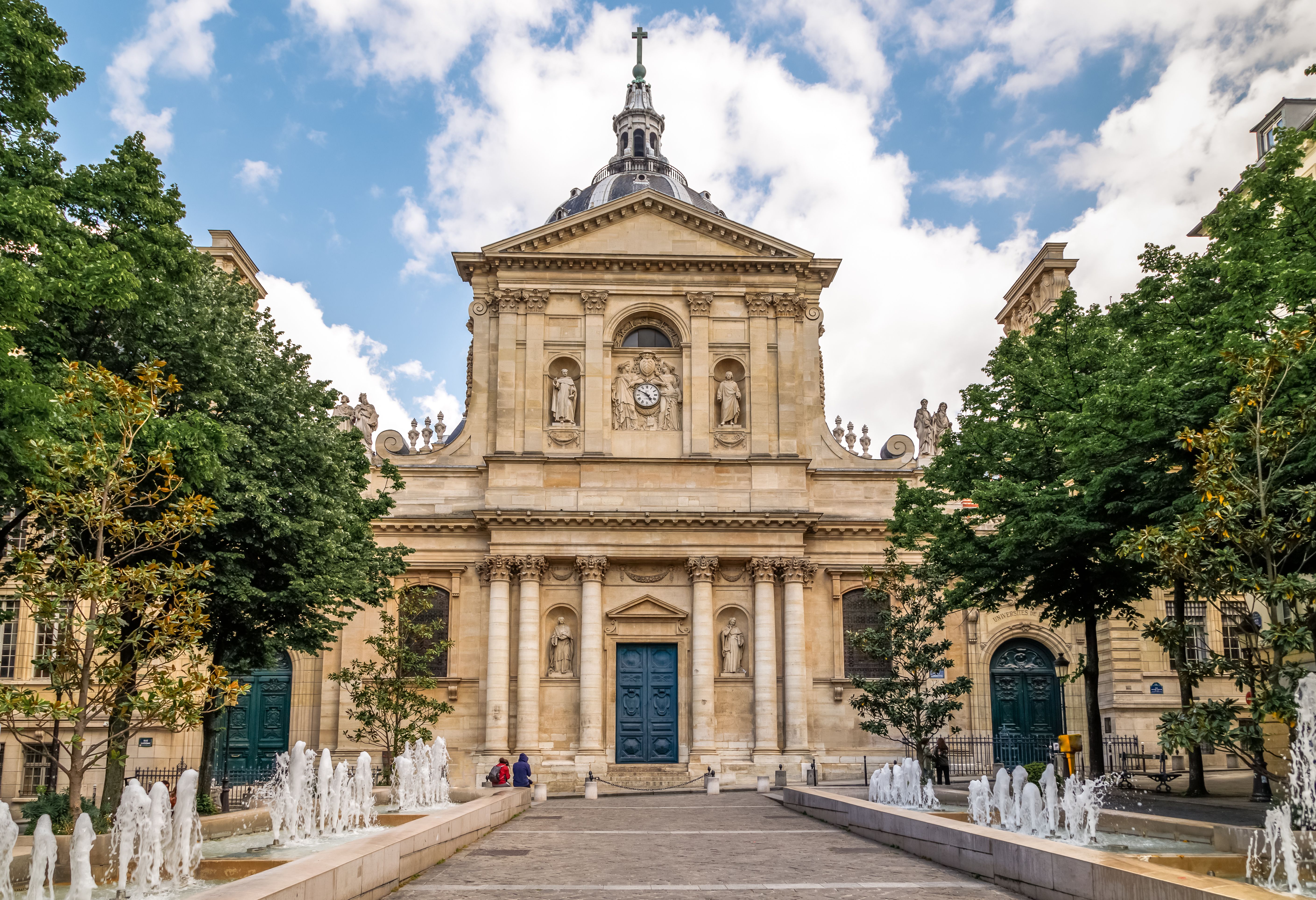Latin Quarter, Paris, historic building of University of Sorbonne, Chapel of Sorbonne, the square with fountains in front. Paris, France. | Image Credit: © Telly - stock.adobe.com