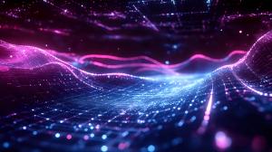 Dynamic particle waves flowing through a cyber grid, neon hologram effects with deep purples and blues for a futuristic technology vibe  | Image Credit: © afrah - stock.adobe.com.