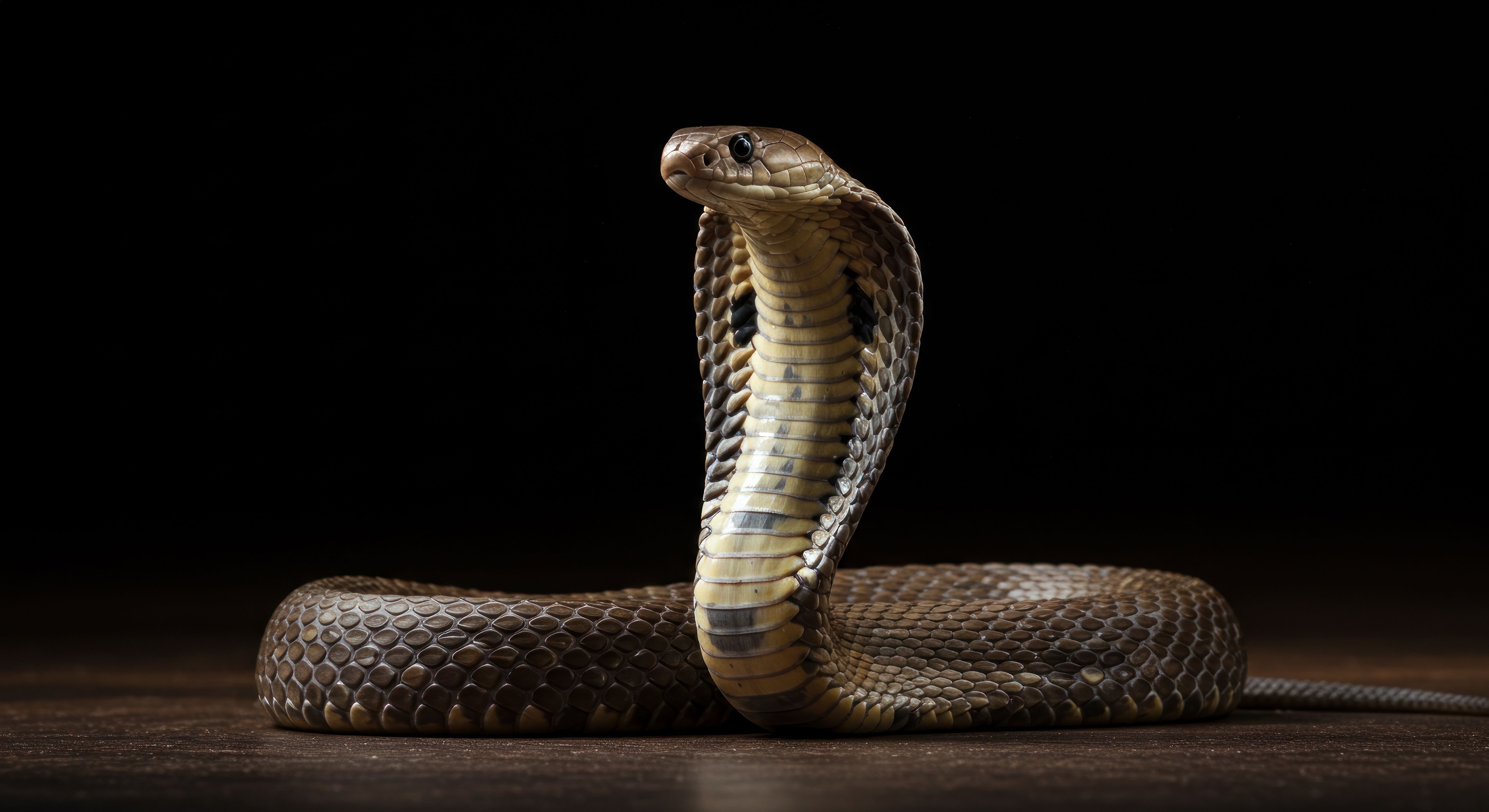 A Majestic Cobra Displays Its Hood In Dark Surroundings © Hasna90 - stock.adobe.com