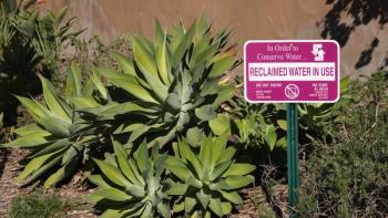 Sign advising of reclaimed irrigation water in use | Image Credit: © Simone - stock.adobe.com