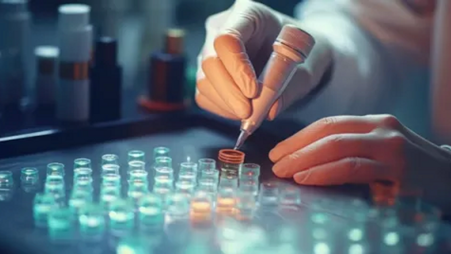 A scientist skillfully pipettes medical samples into a microplate in a laboratory, diligently carrying out important research and analysis. Generative Ai, Ai. | Image Credit: © Sebastian - stock.adobe.com