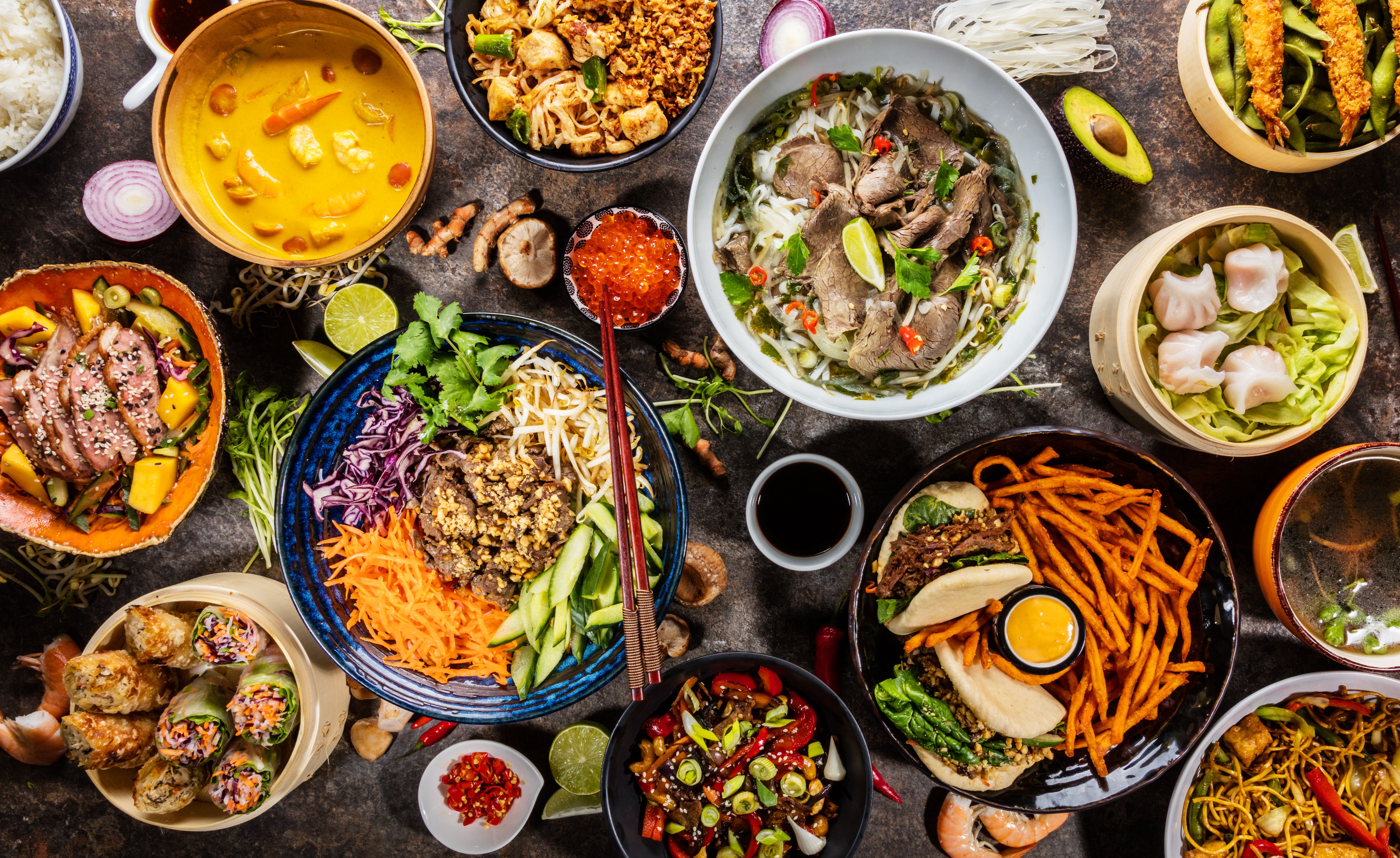 Top view composition of various Asian food in bowl | Image Credit: © Jag_cz - © Jag_cz - stock.adobe.com