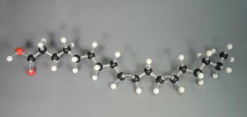 Molecule model og Omega - 6 fatty acid. White is Hydrogen, black is Carbon, red is Oxygen, White is Hydrogen, black is Carbon, and red is Oxygen. | Image Credit: © Kim - stock.adobe.com