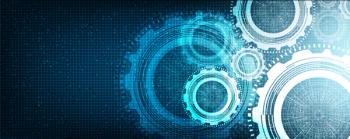 Digital gears wheel on technology background, free space for text input, vector