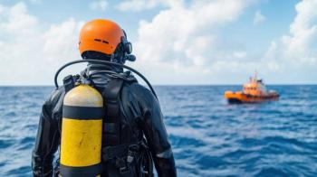 Diver in Black Suit with Oxygen Tank Against Blue Ocean and Boat. Generated by AI | Image Credit: © SunPunjiStudio - stock.adobe.com.