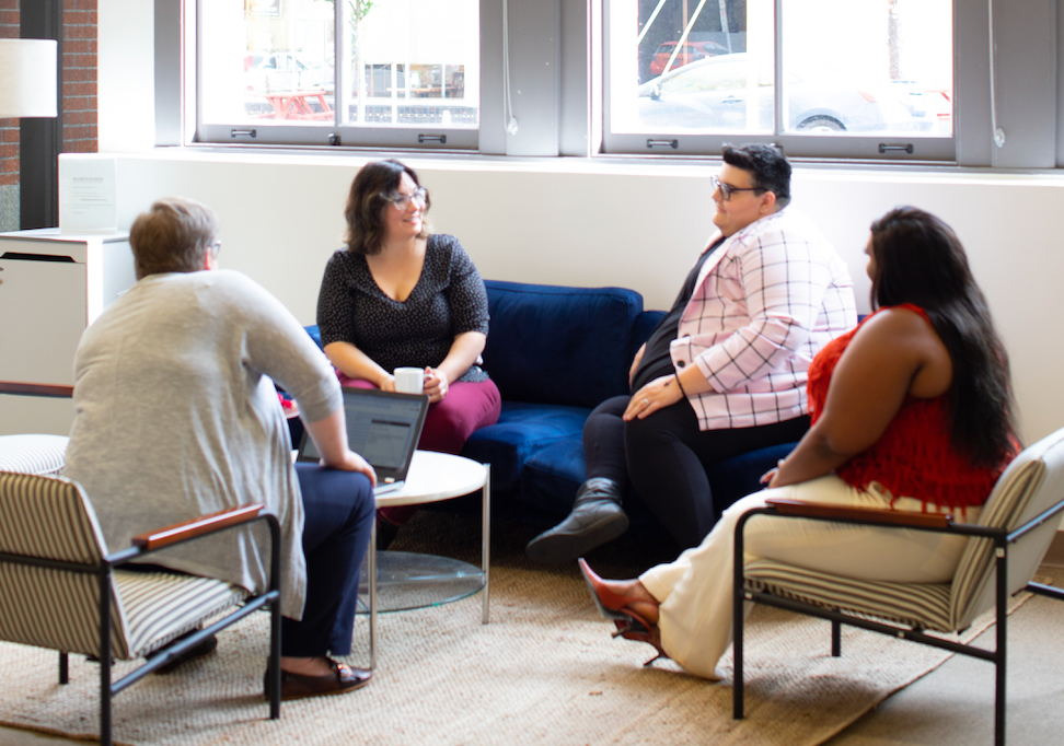 a group of people sitting together