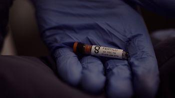 Gameto's Fertilo investigational product made of ovarian support cells (OSCs) in a vial. Photo credit: Gameto