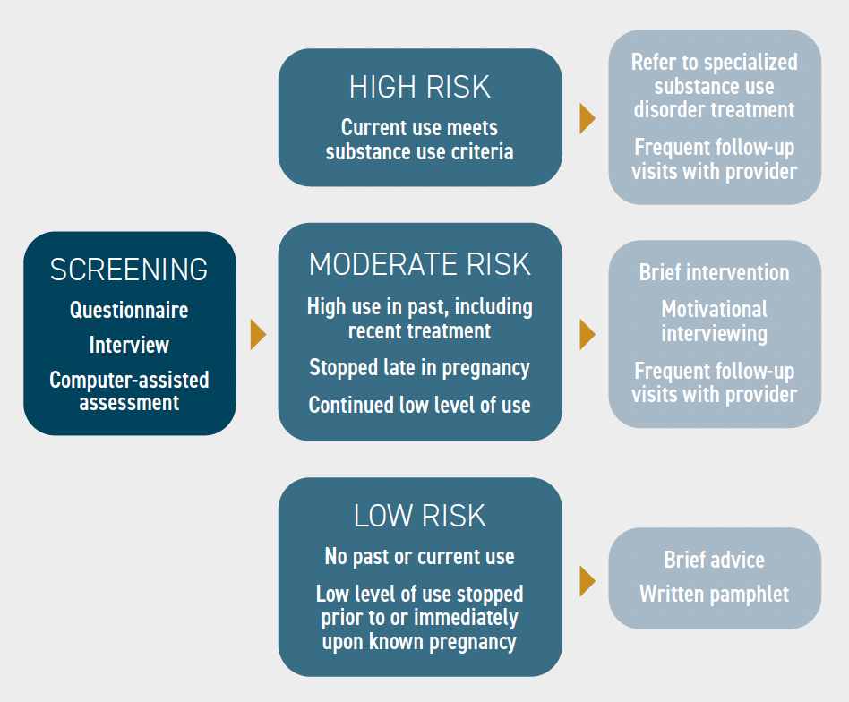 Screening, brief intervention, referral, and treatment flow in pregnancy