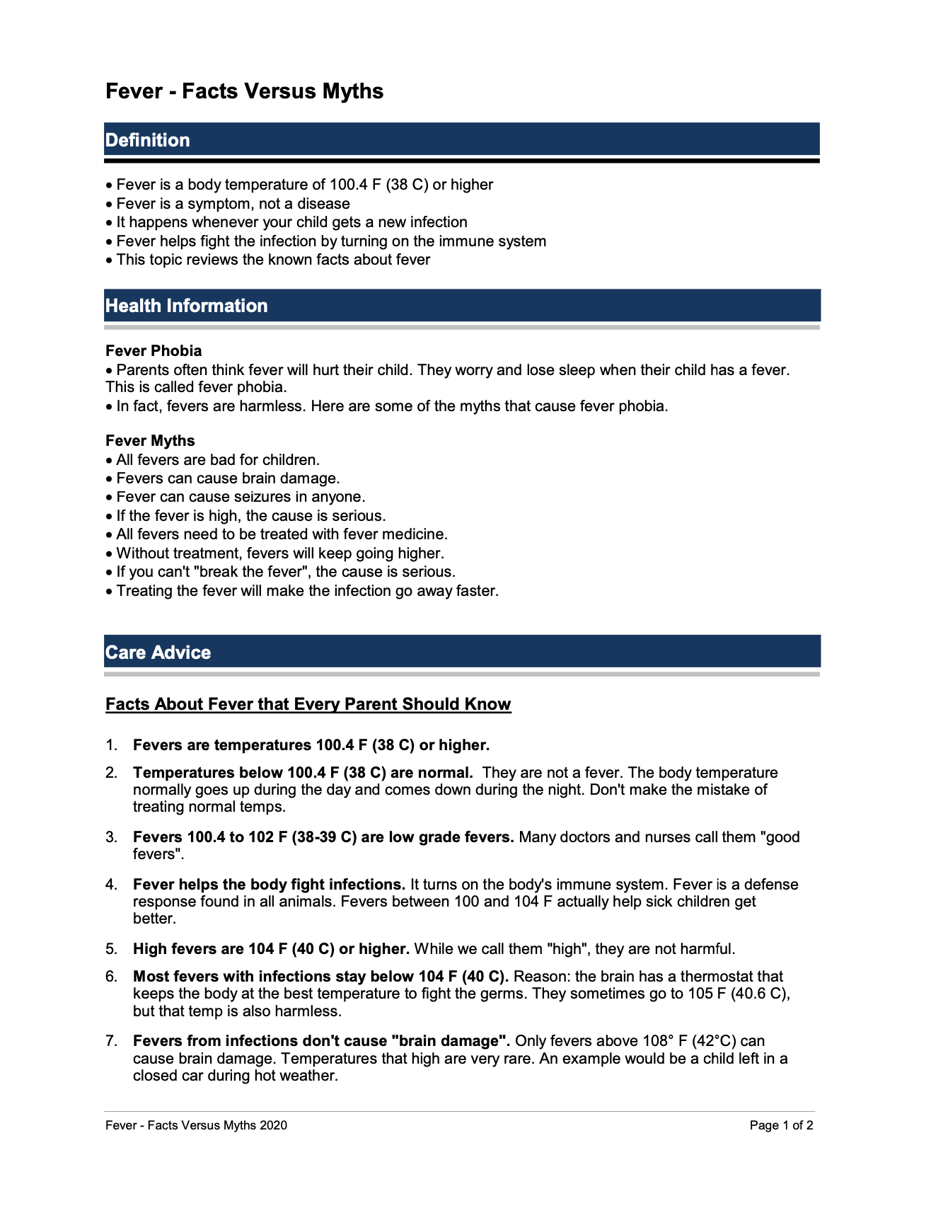 Fever Patient Handout