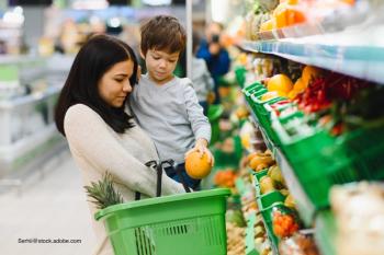 mother and child grocery shopping