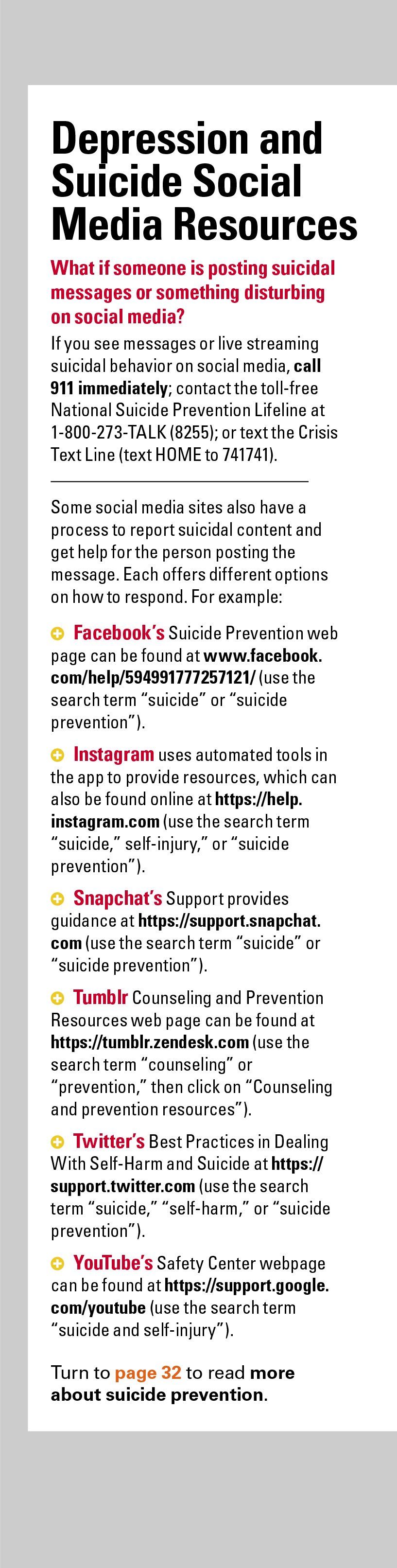 Depression and suicide social media resources