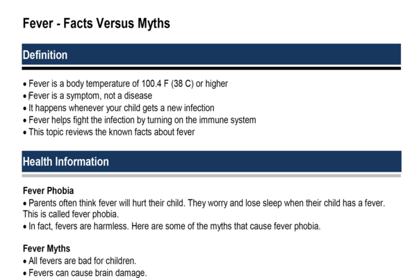 Fever fact sheet page 1
